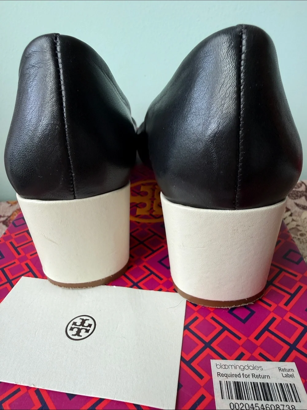 Tory Burch Black and Cream Cap-Toe Ballet Flats with Logo Medallion